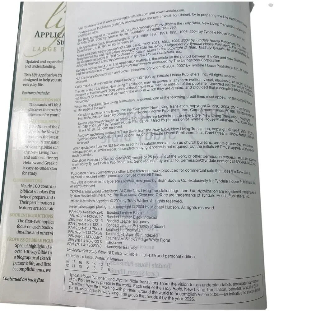 Tyndale NLT Life Application Study Bible Hardcover Large Print Second Edition